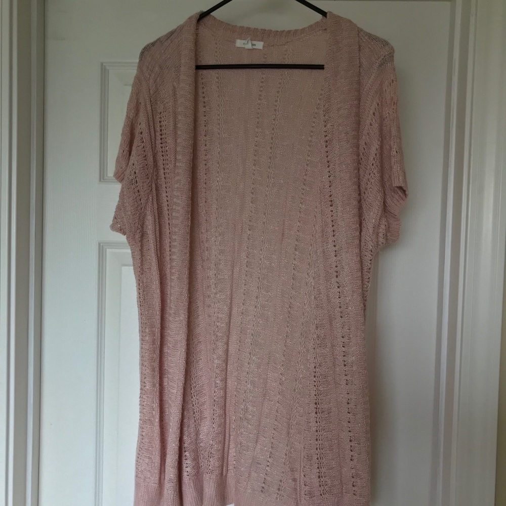 Long Pink Short Sleeve Cardigan